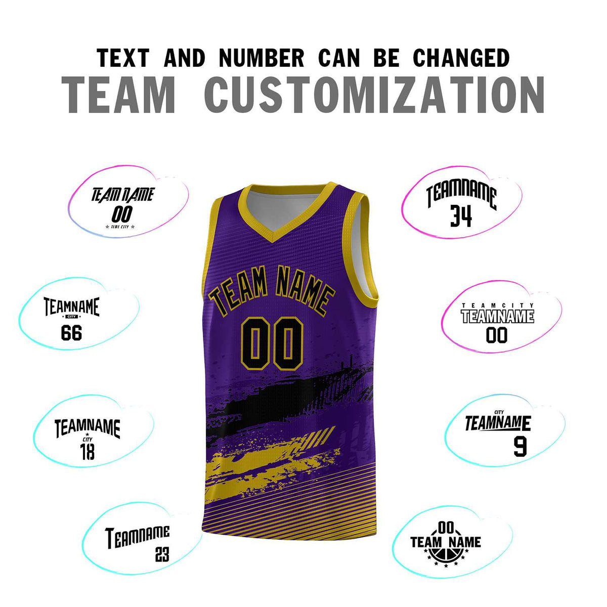 Custom Purple Black and Old Gold Graffiti Pattern Sports Uniform Basketball Jersey|KXKSHOP
