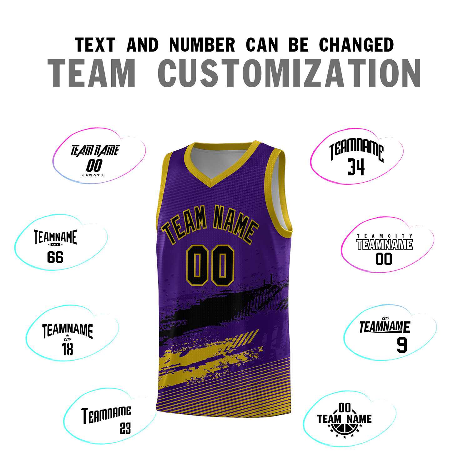 Custom Purple Black and Old Gold Graffiti Pattern Sports Uniform Basketball Jersey|KXKSHOP