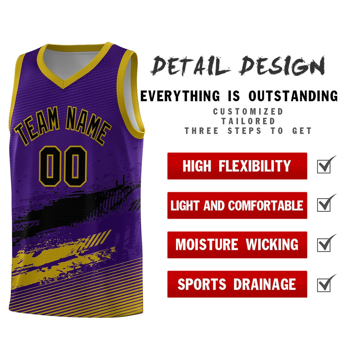 Custom Purple Black and Old Gold Graffiti Pattern Sports Uniform Basketball Jersey|KXKSHOP