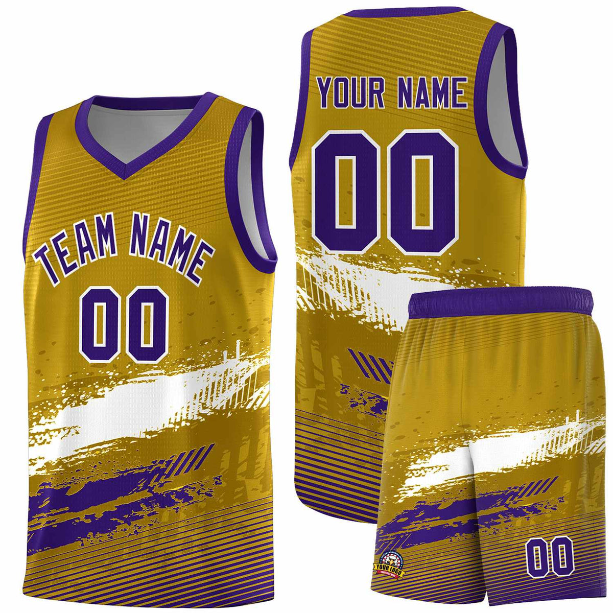 Custom Old Gold White and Purple Graffiti Pattern Sports Uniform Basketball Jersey|KXKSHOP