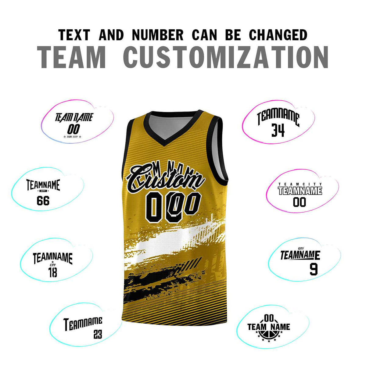 Custom Old Gold White and Black Graffiti Pattern Sports Uniform Basketball Jersey|KXKSHOP