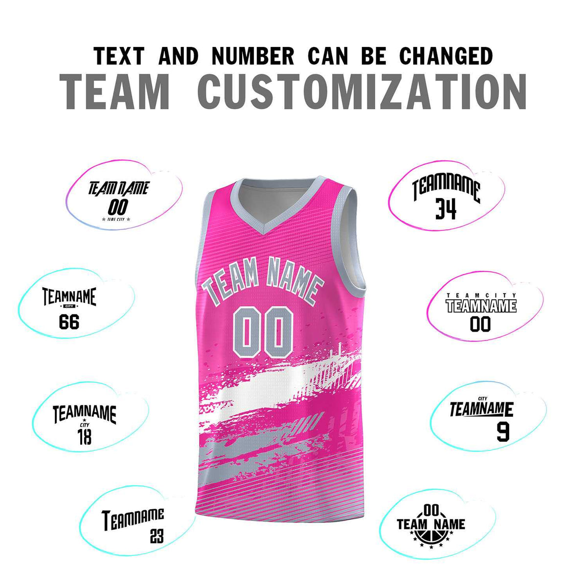 Custom Pink White and Gray Graffiti Pattern Sports Uniform Basketball Jersey|KXKSHOP