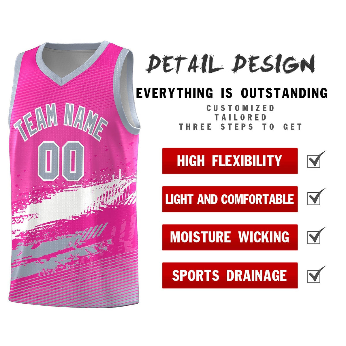 Custom Pink White and Gray Graffiti Pattern Sports Uniform Basketball Jersey|KXKSHOP