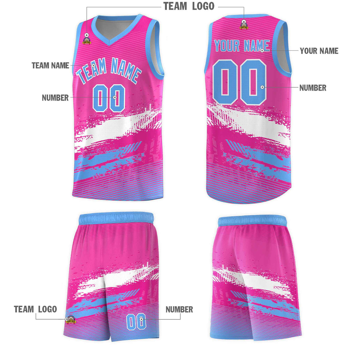 Custom Pink White and Powder Blue Graffiti Pattern Sports Uniform Basketball Jersey|KXKSHOP