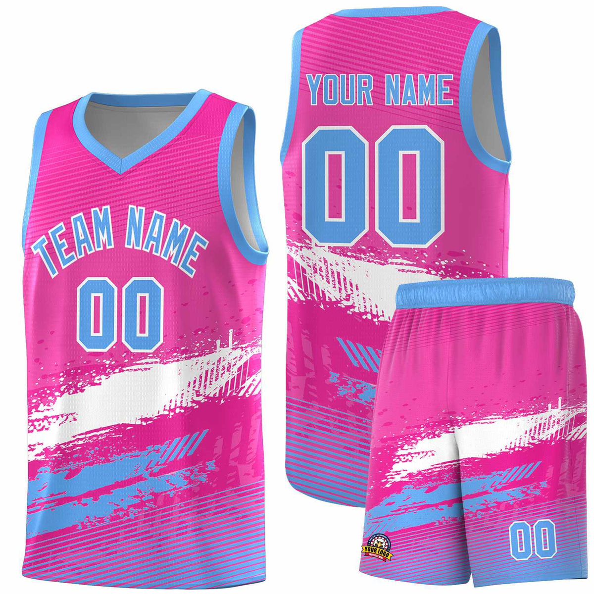 Custom Pink White and Powder Blue Graffiti Pattern Sports Uniform Basketball Jersey|KXKSHOP