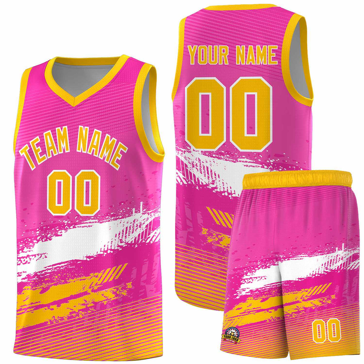 Custom Pink White and Yellow Graffiti Pattern Sports Uniform Basketball Jersey|KXKSHOP