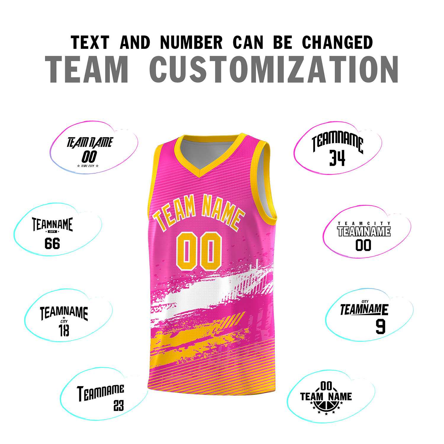 Custom Pink White and Yellow Graffiti Pattern Sports Uniform Basketball Jersey|KXKSHOP