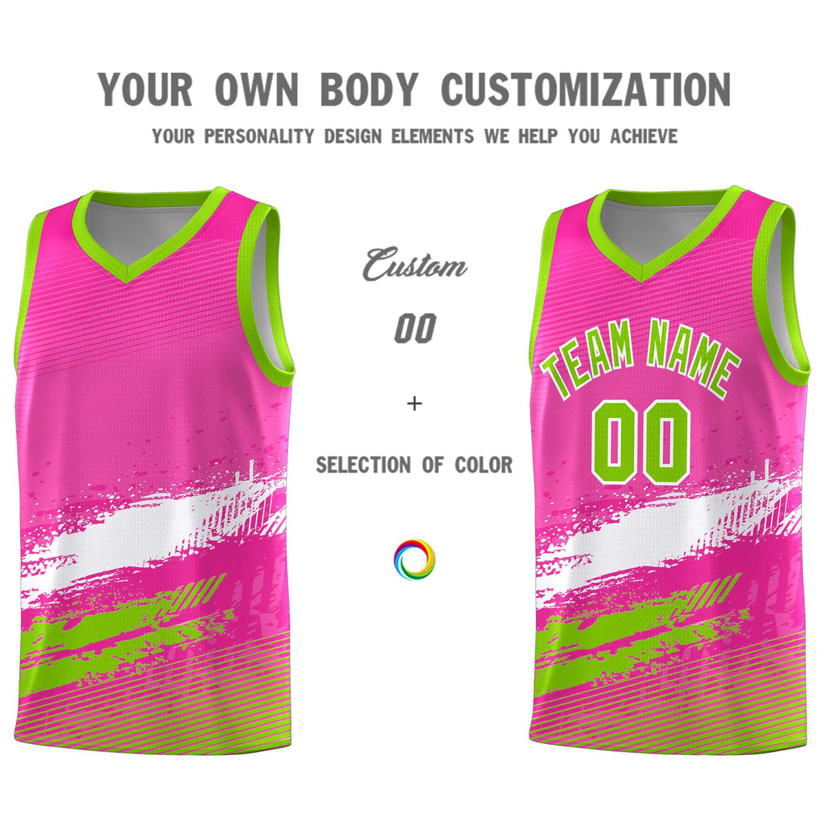 Custom Pink White and Neon Green Graffiti Pattern Sports Uniform Basketball Jersey|KXKSHOP