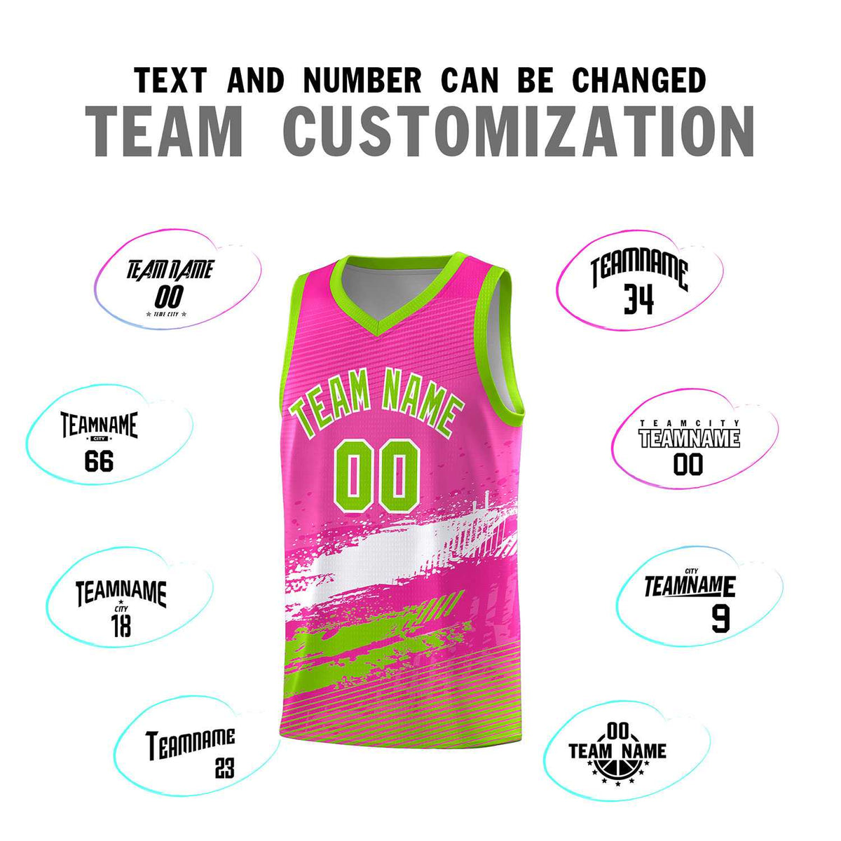 Custom Pink White and Neon Green Graffiti Pattern Sports Uniform Basketball Jersey|KXKSHOP