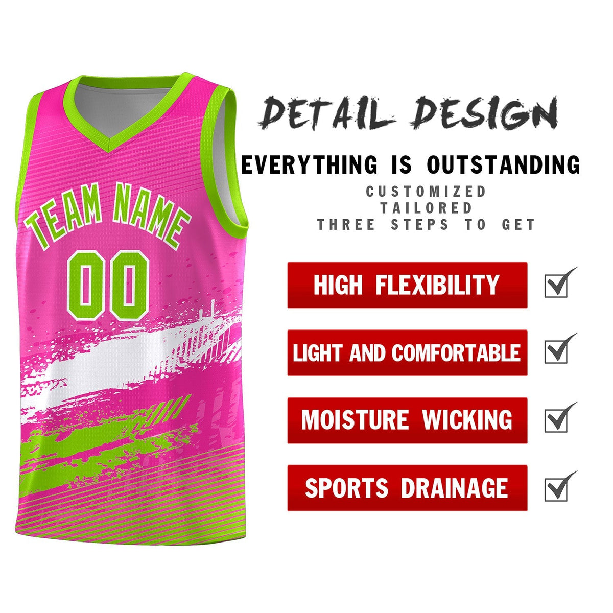 Custom Pink White and Neon Green Graffiti Pattern Sports Uniform Basketball Jersey|KXKSHOP