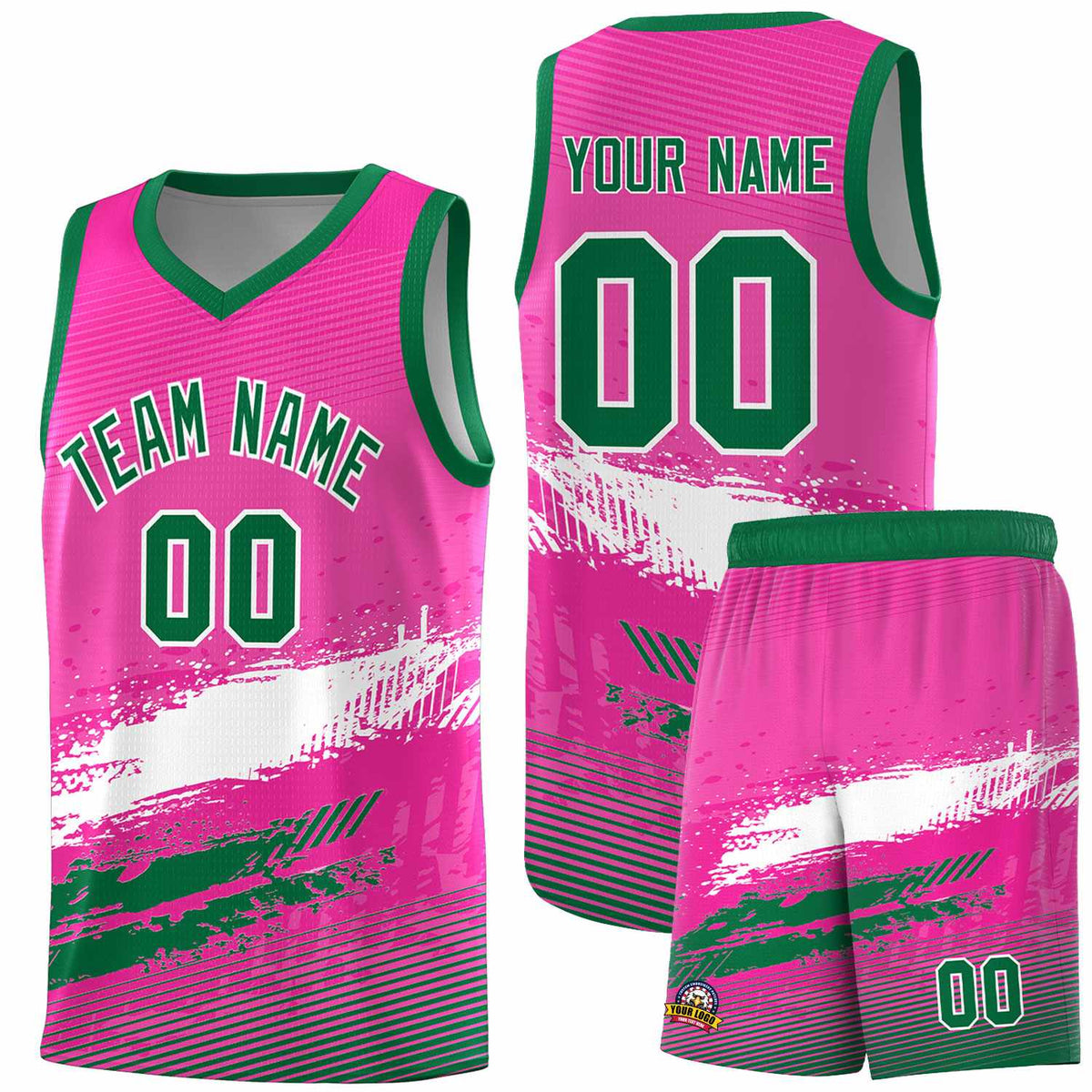 Custom Pink White and Kelly Green Graffiti Pattern Sports Uniform Basketball Jersey|KXKSHOP