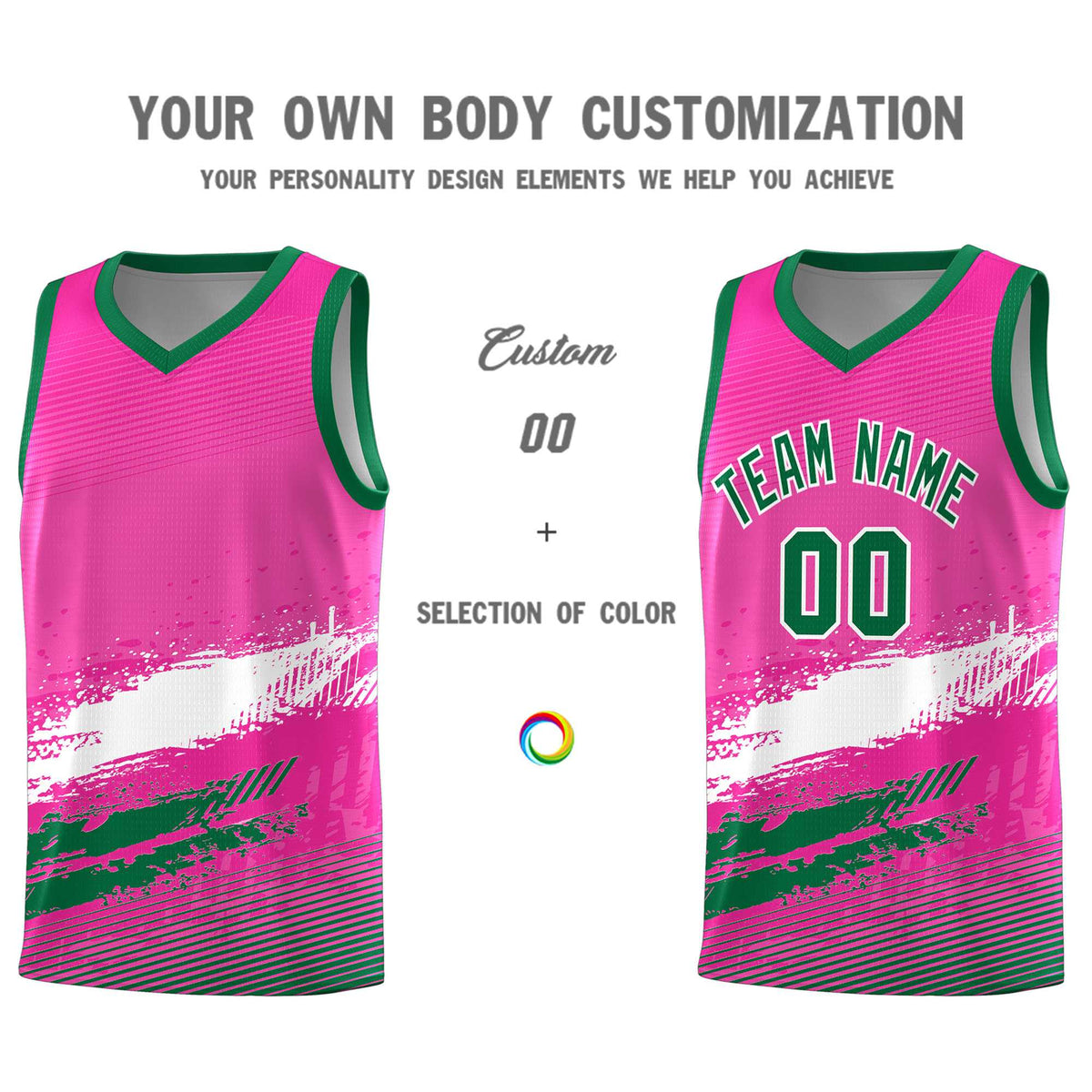 Custom Pink White and Kelly Green Graffiti Pattern Sports Uniform Basketball Jersey|KXKSHOP