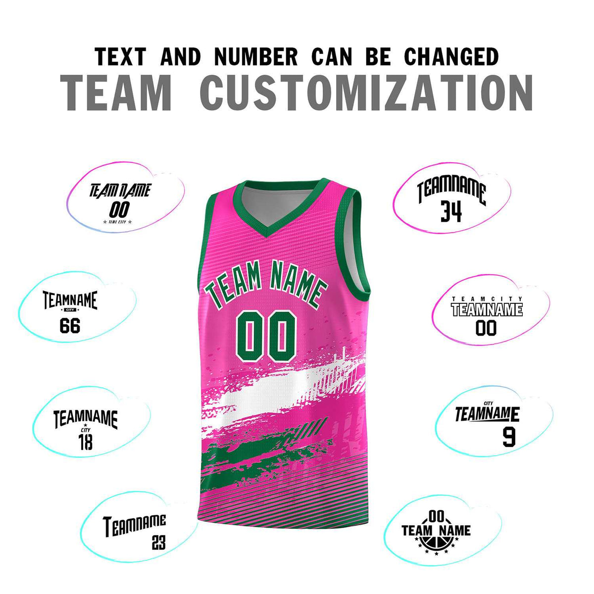 Custom Pink White and Kelly Green Graffiti Pattern Sports Uniform Basketball Jersey|KXKSHOP