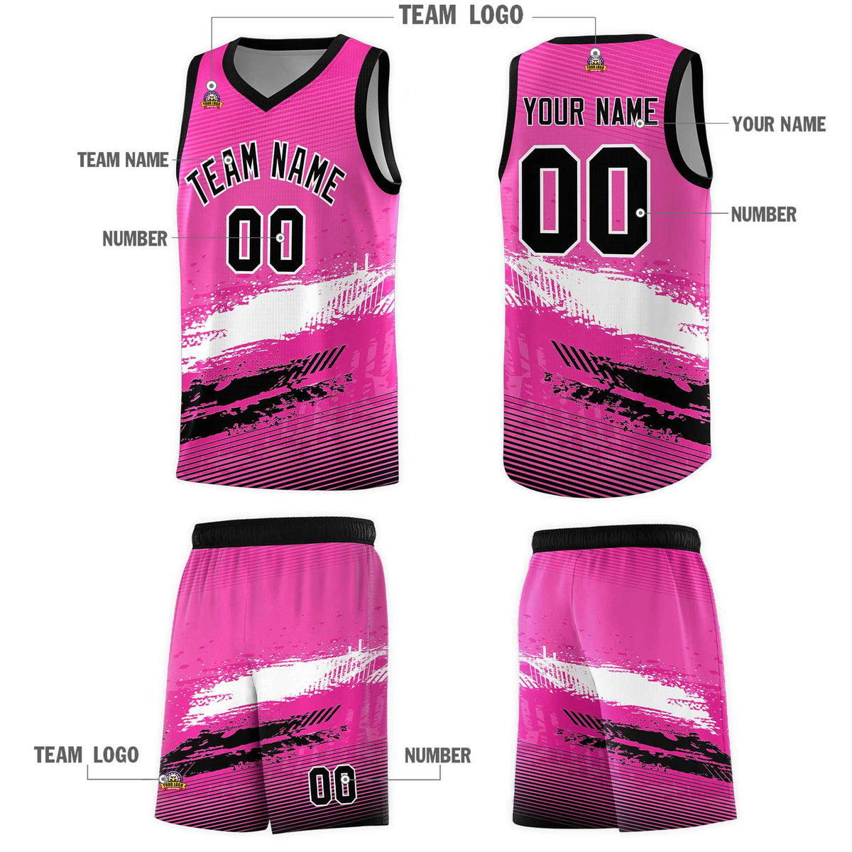 Custom Pink White and Black Graffiti Pattern Sports Uniform Basketball Jersey|KXKSHOP