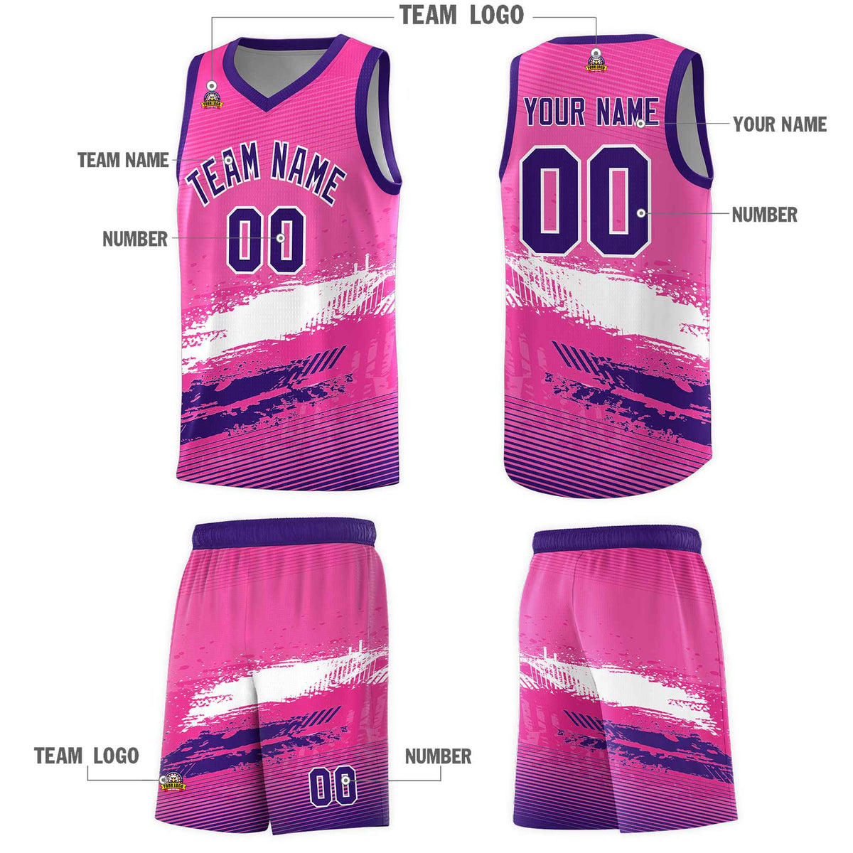 Custom Pink White and Purple Graffiti Pattern Sports Uniform Basketball Jersey|KXKSHOP