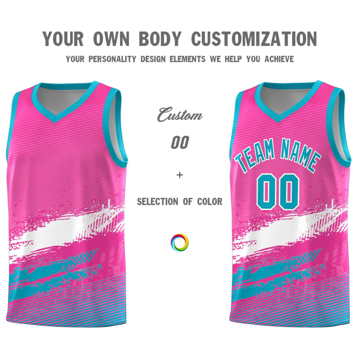 Custom Pink White and Sky Blue Graffiti Pattern Sports Uniform Basketball Jersey|KXKSHOP