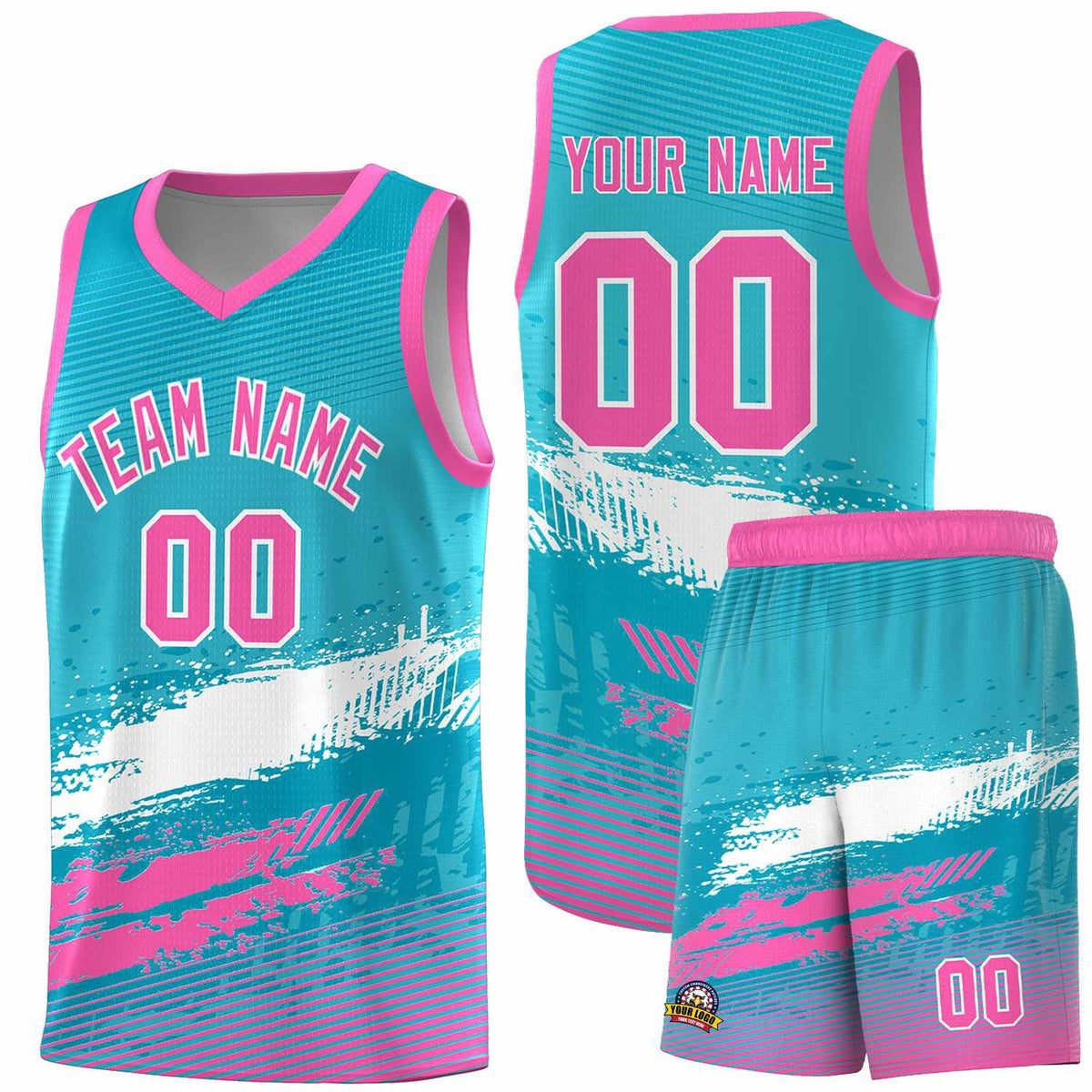 Custom Sky Blue White and Pink Graffiti Pattern Sports Uniform Basketball Jersey|KXKSHOP