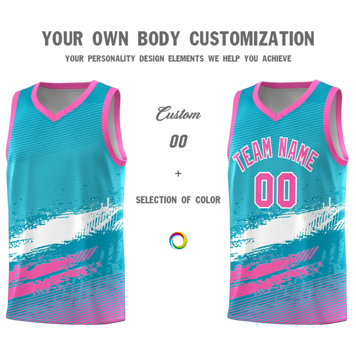 Custom Sky Blue White and Pink Graffiti Pattern Sports Uniform Basketball Jersey|KXKSHOP