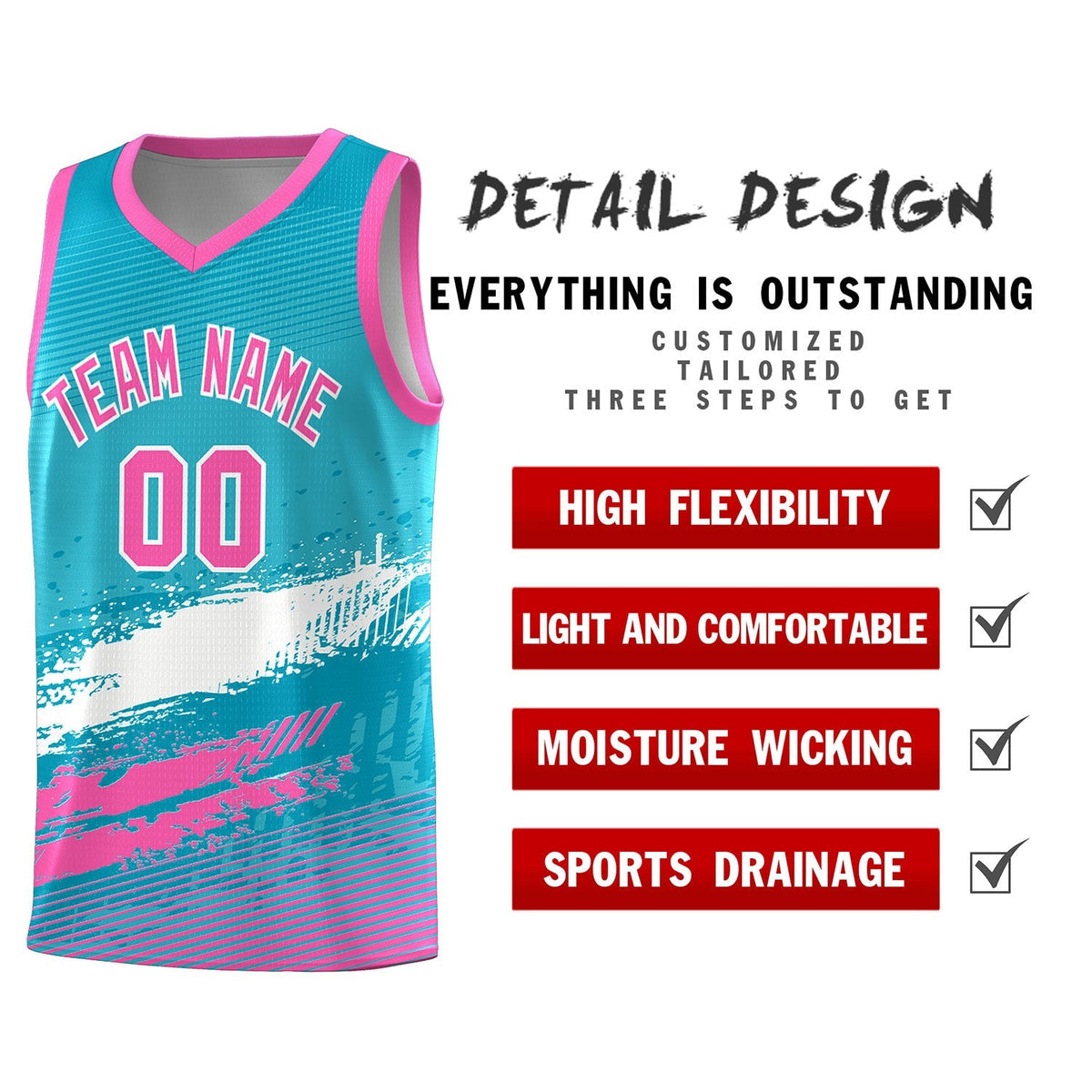 Custom Sky Blue White and Pink Graffiti Pattern Sports Uniform Basketball Jersey|KXKSHOP