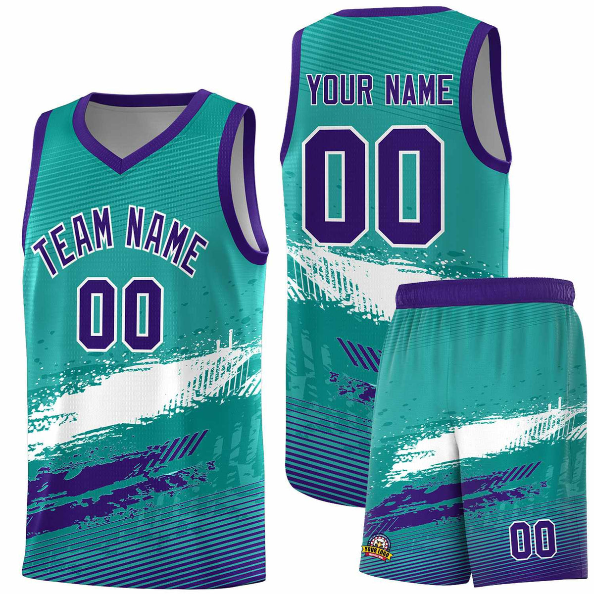 Custom Aqua White and Purple Graffiti Pattern Sports Uniform Basketball Jersey|KXKSHOP