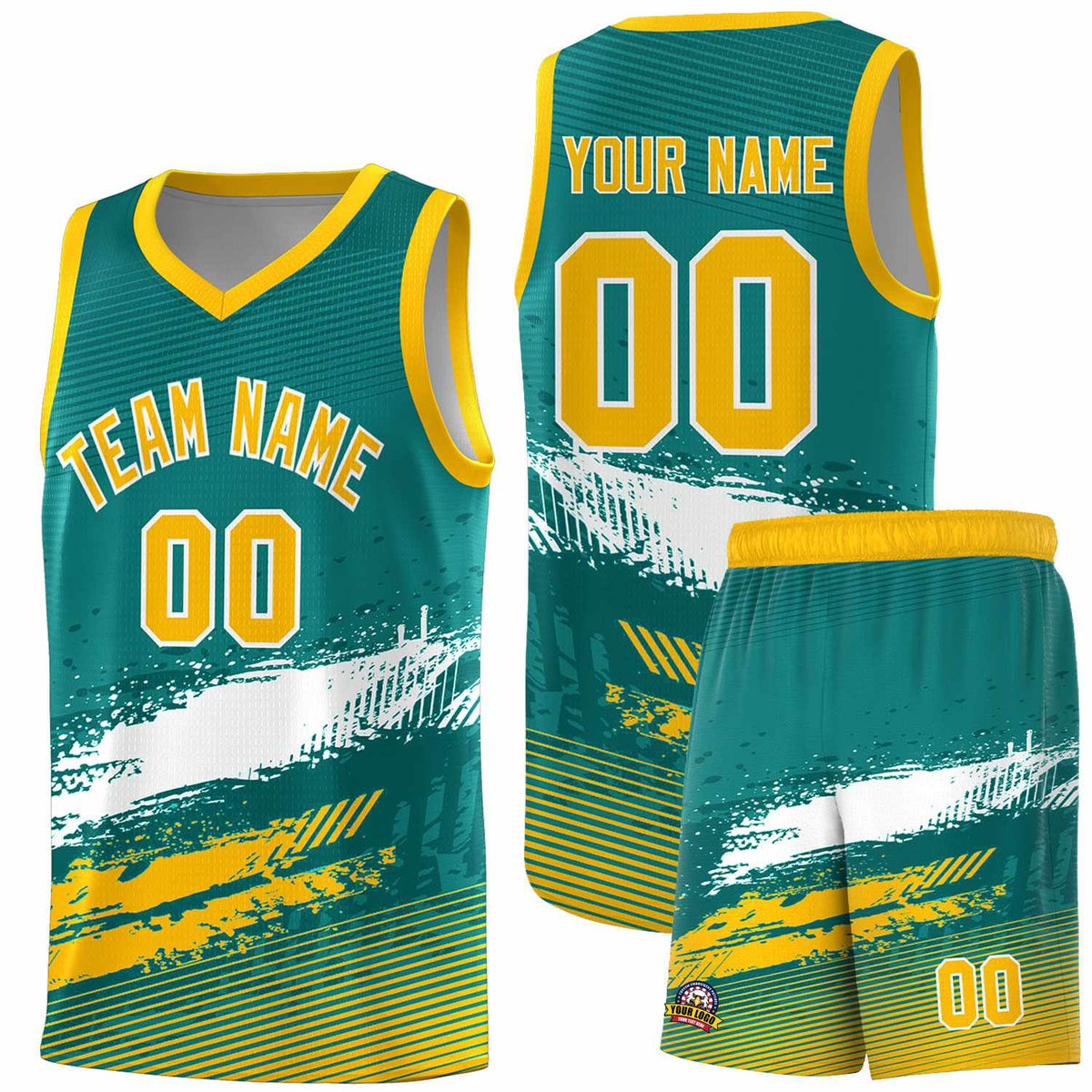 Custom Aqua White and Yellow Graffiti Pattern Sports Uniform Basketball Jersey|KXKSHOP