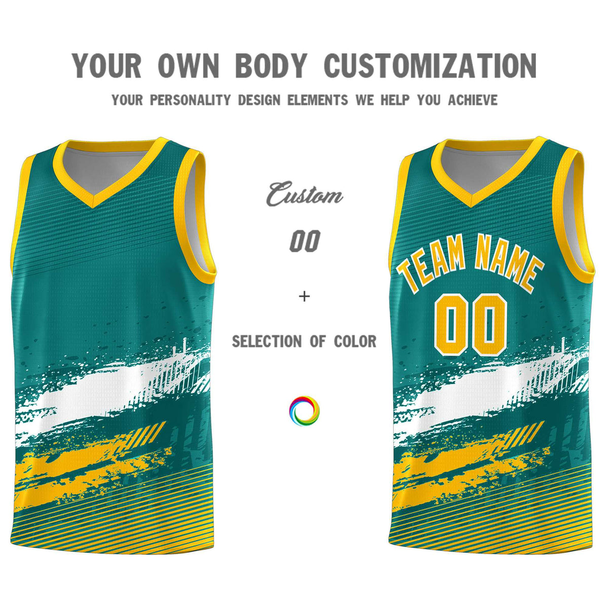 Custom Aqua White and Yellow Graffiti Pattern Sports Uniform Basketball Jersey|KXKSHOP