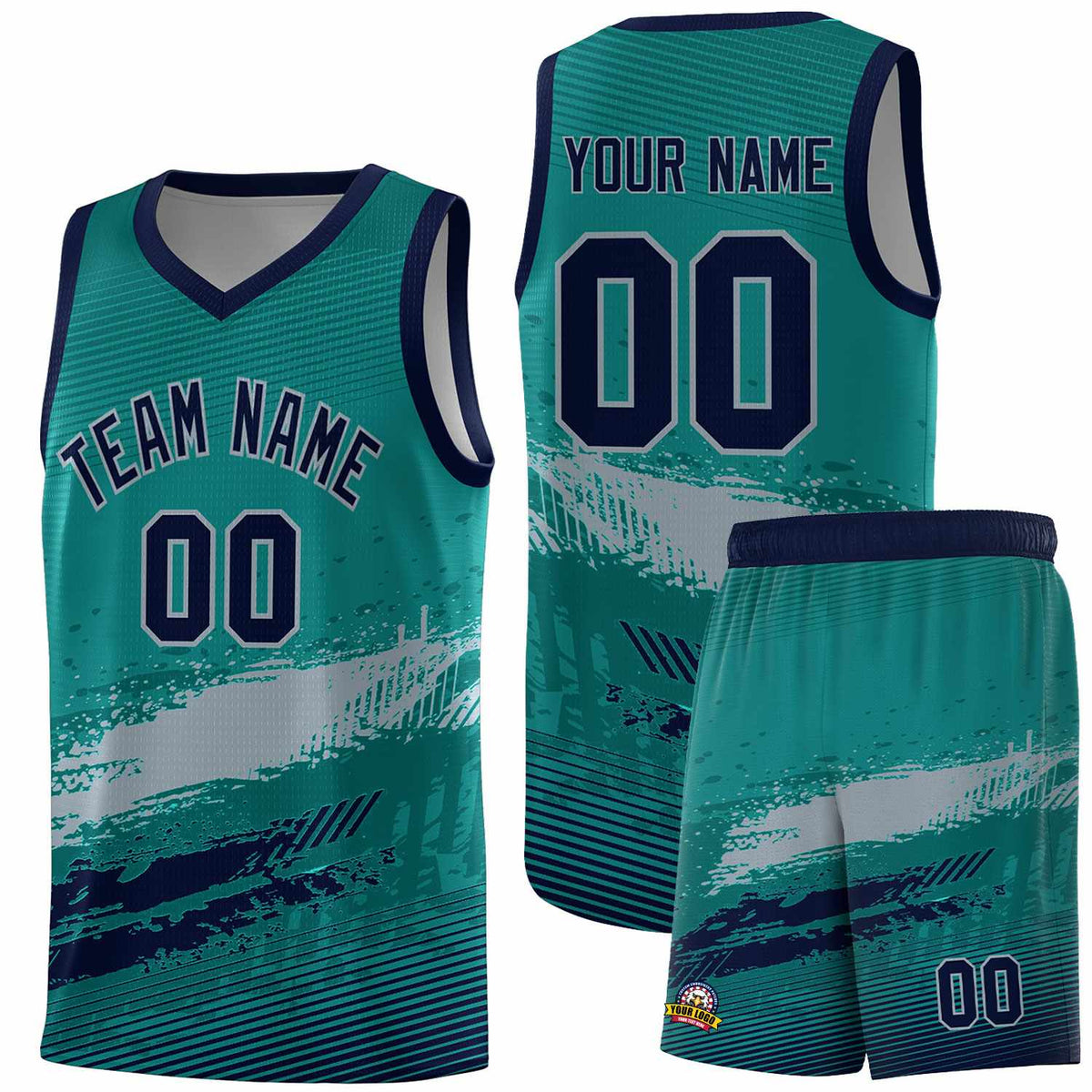 Custom Aqua Gray and Navy Graffiti Pattern Sports Uniform Basketball Jersey|KXKSHOP