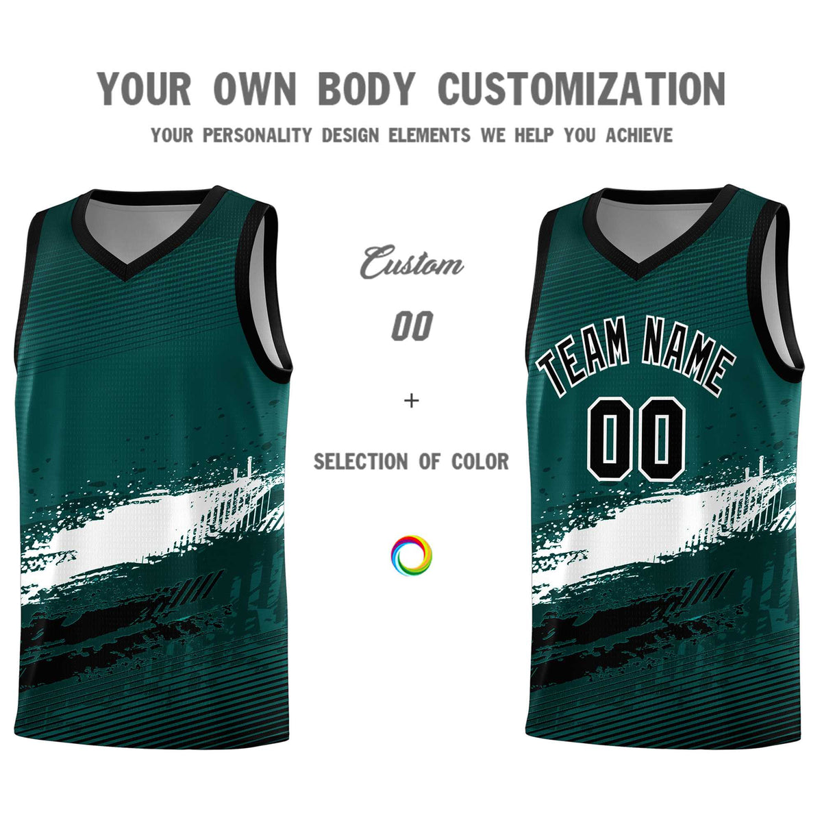 Custom Midnight Green White and Black Graffiti Pattern Sports Uniform Basketball Jersey|KXKSHOP