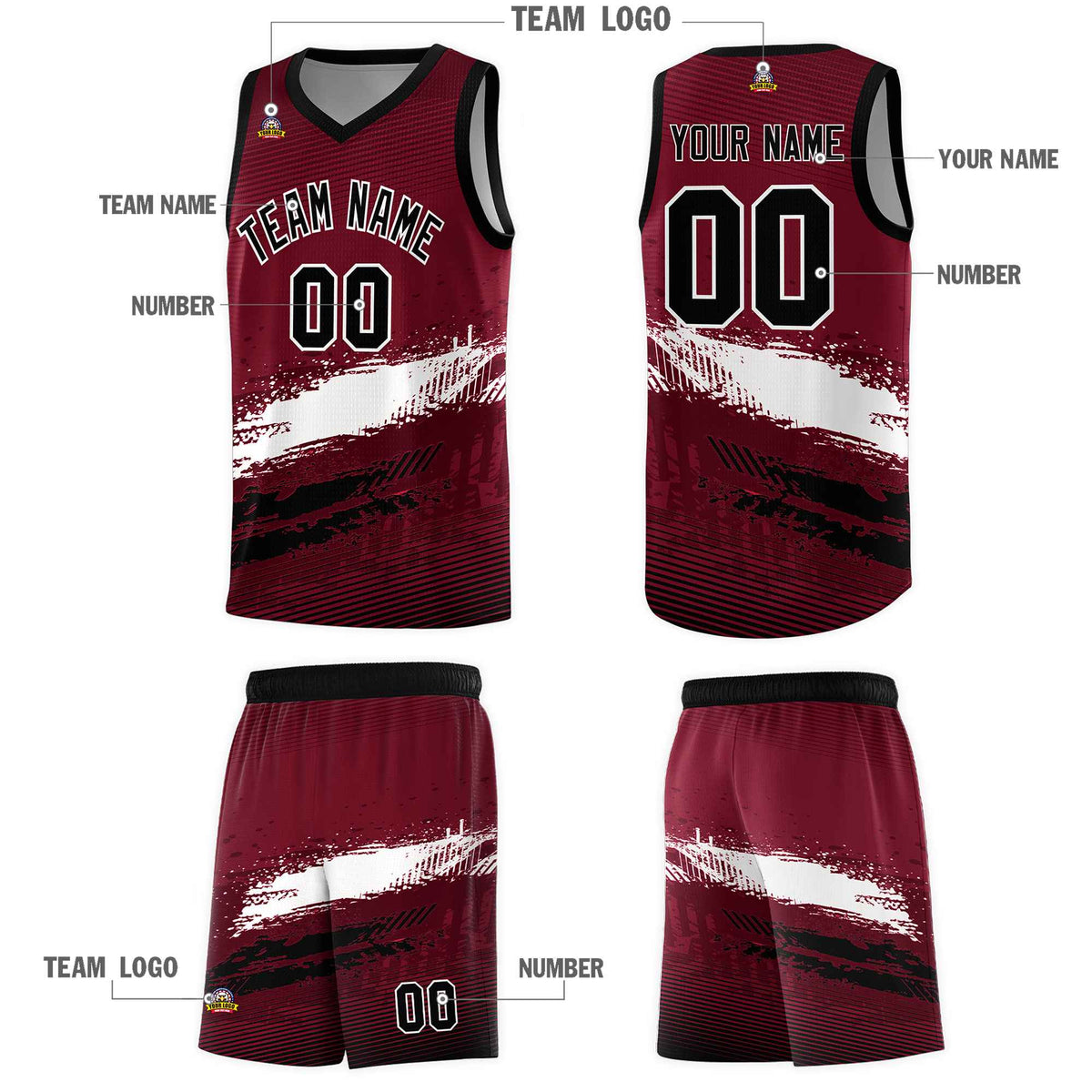 Custom Crimson White and Black Graffiti Pattern Sports Uniform Basketball Jersey|KXKSHOP