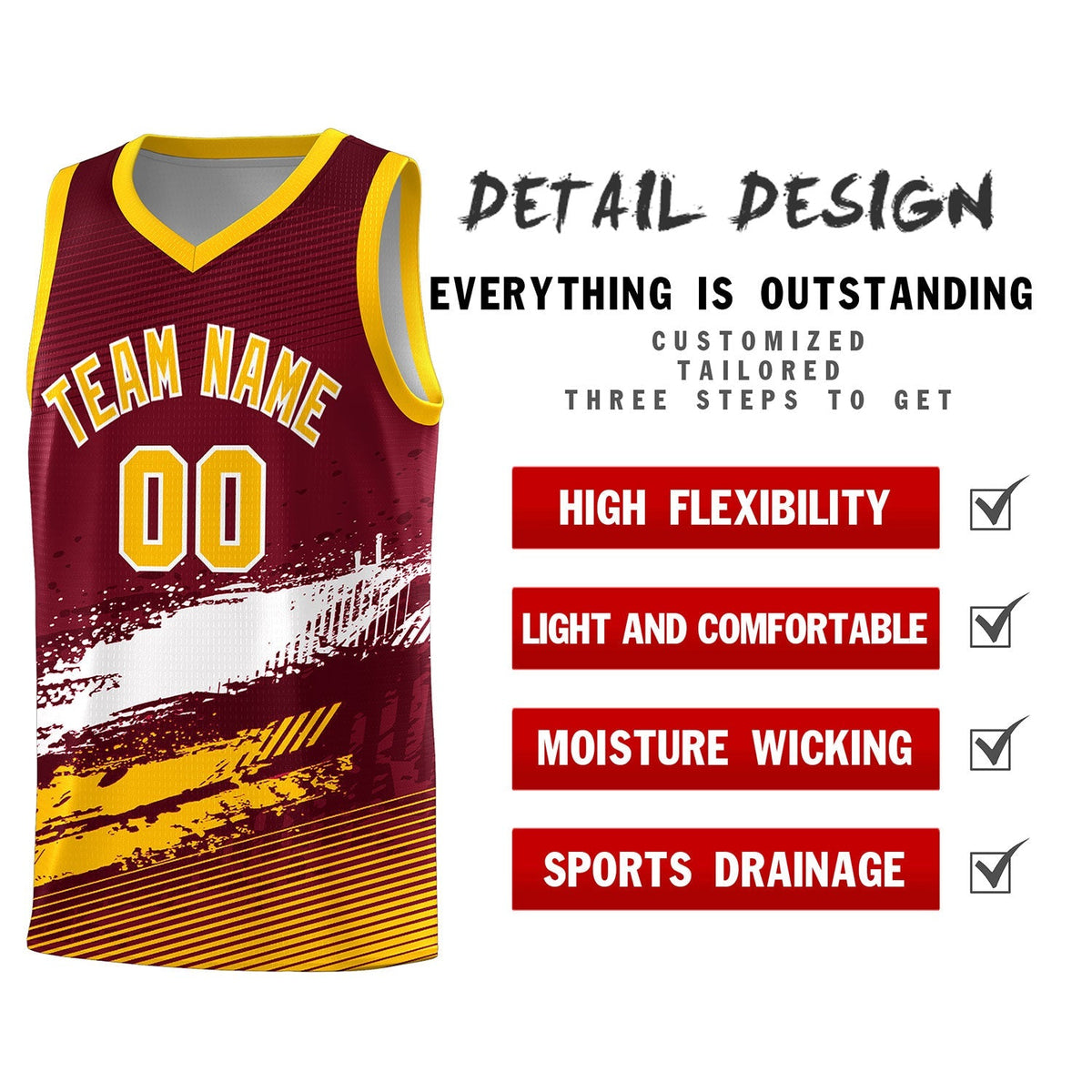 Custom Crimson White and Yellow Graffiti Pattern Sports Uniform Basketball Jersey|KXKSHOP