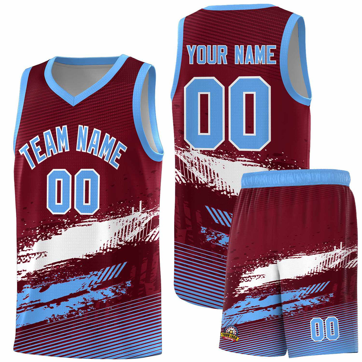 Custom Crimson White and Powder Blue Graffiti Pattern Sports Uniform Basketball Jersey|KXKSHOP