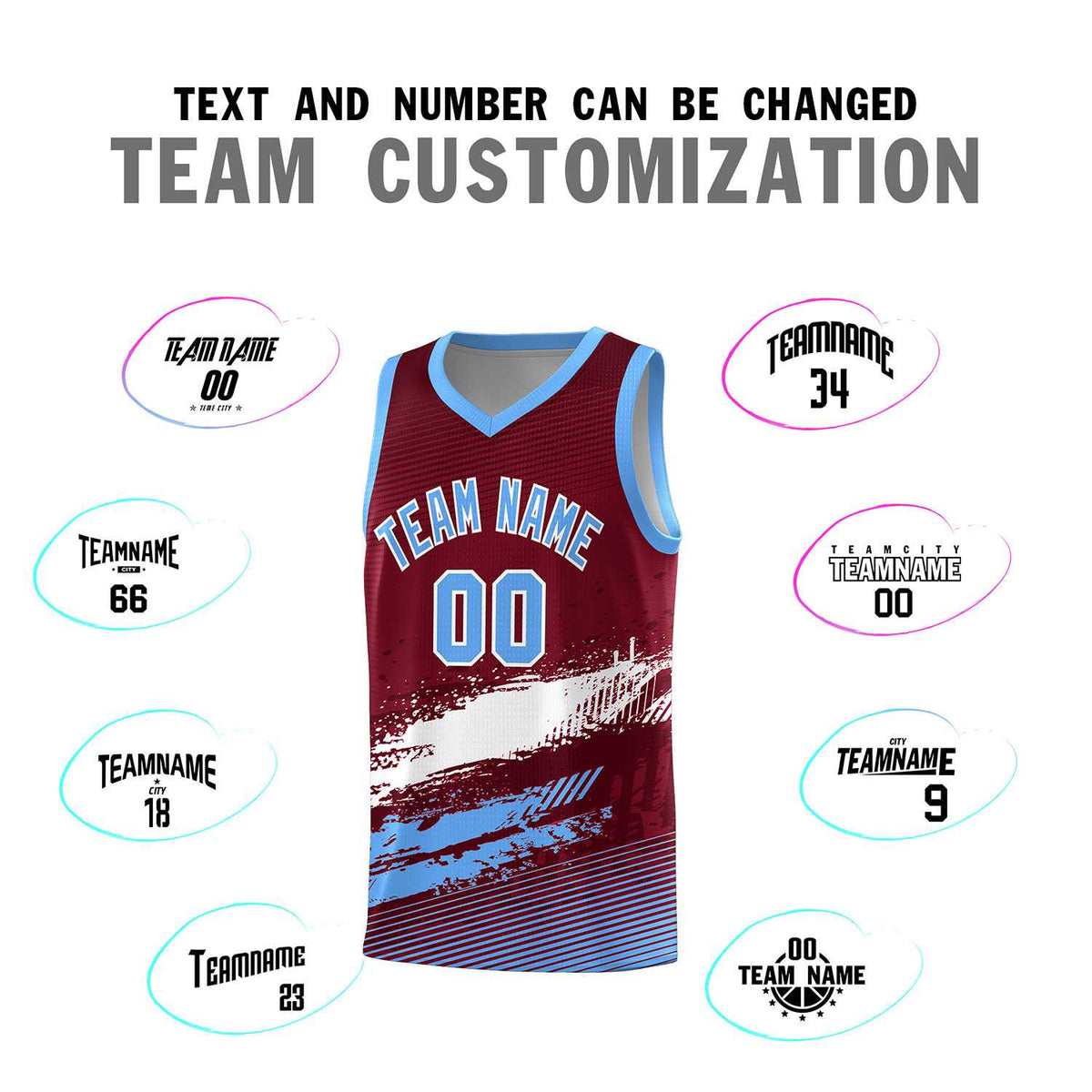 Custom Crimson White and Powder Blue Graffiti Pattern Sports Uniform Basketball Jersey|KXKSHOP