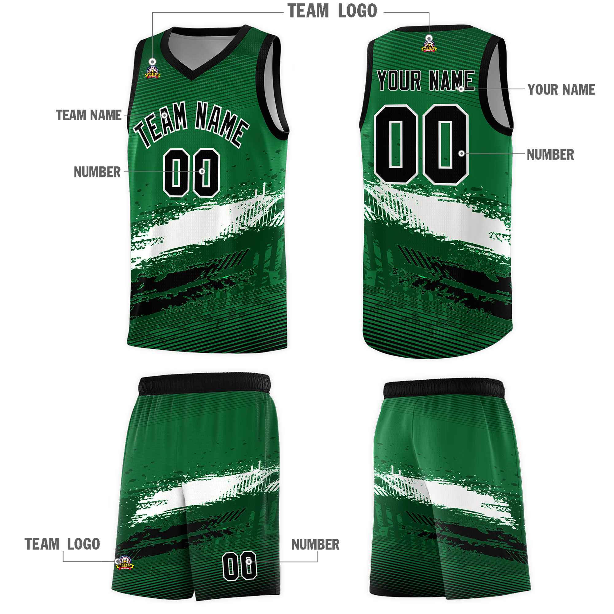 Custom Kelly Green White and Black Graffiti Pattern Sports Uniform Basketball Jersey|KXKSHOP