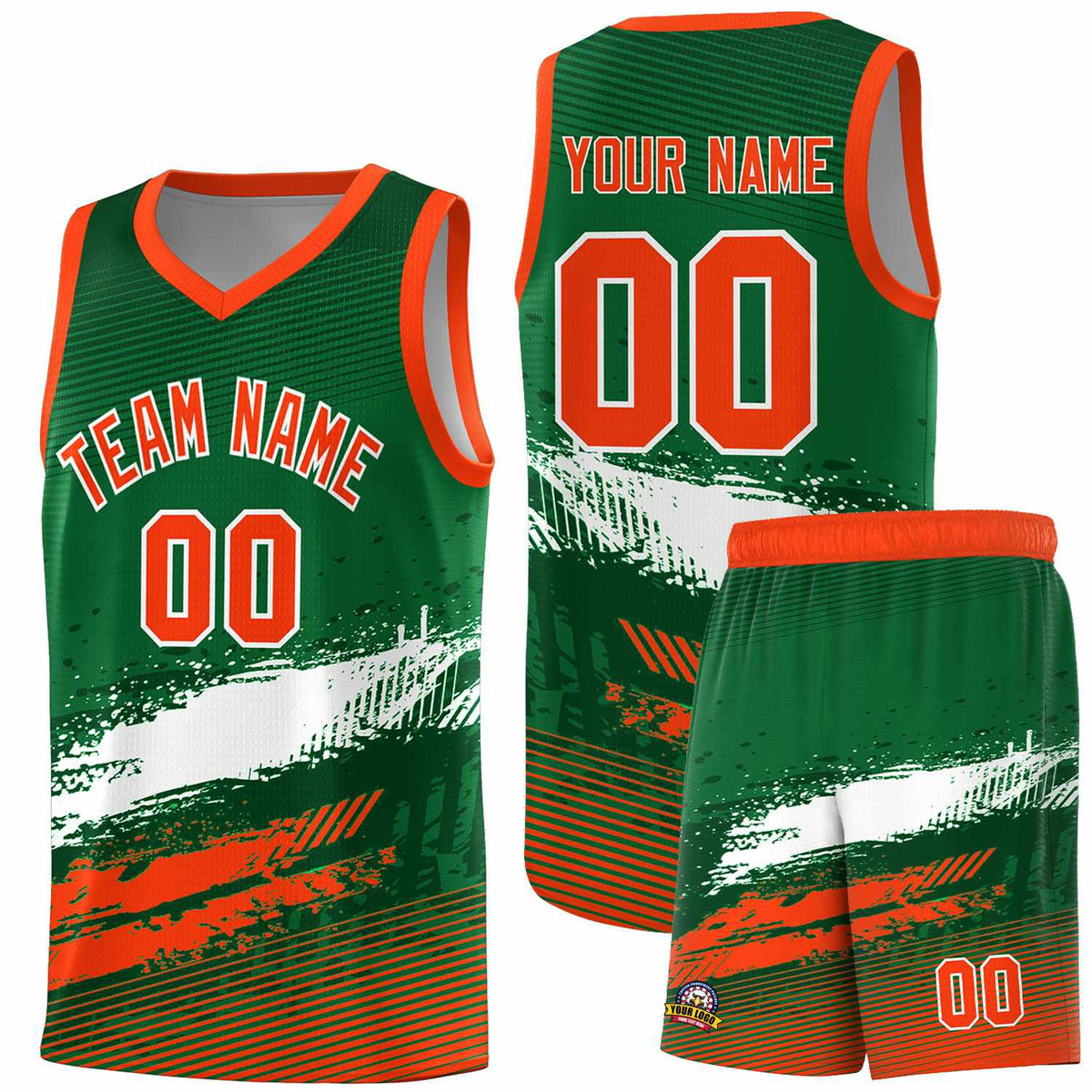 Custom Kelly Green White and Orange Graffiti Pattern Sports Uniform Basketball Jersey|KXKSHOP