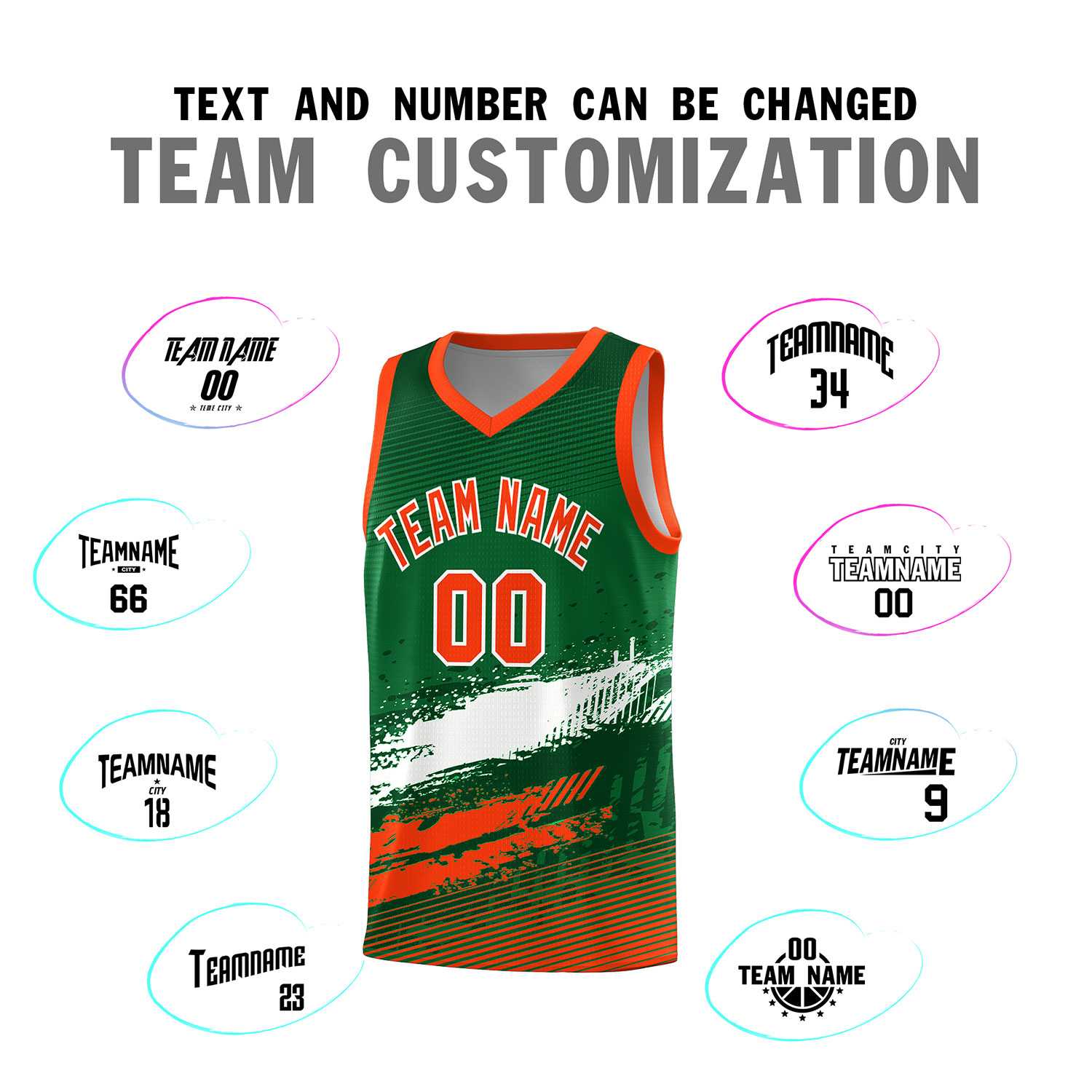 Custom Kelly Green White and Orange Graffiti Pattern Sports Uniform Basketball Jersey|KXKSHOP