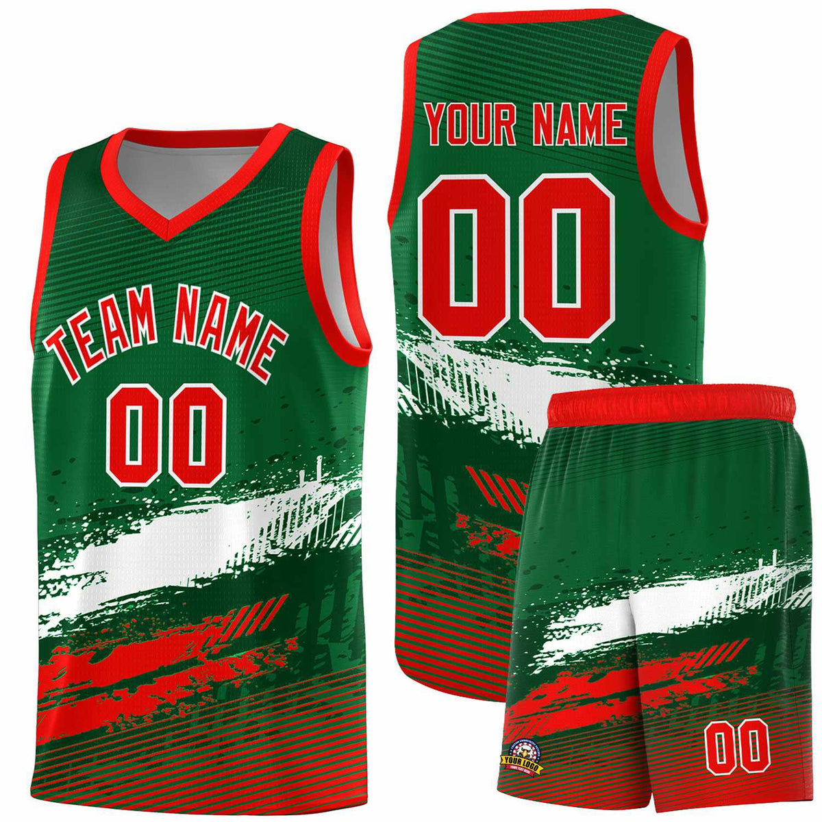 Custom Kelly Green White and Red Graffiti Pattern Sports Uniform Basketball Jersey|KXKSHOP