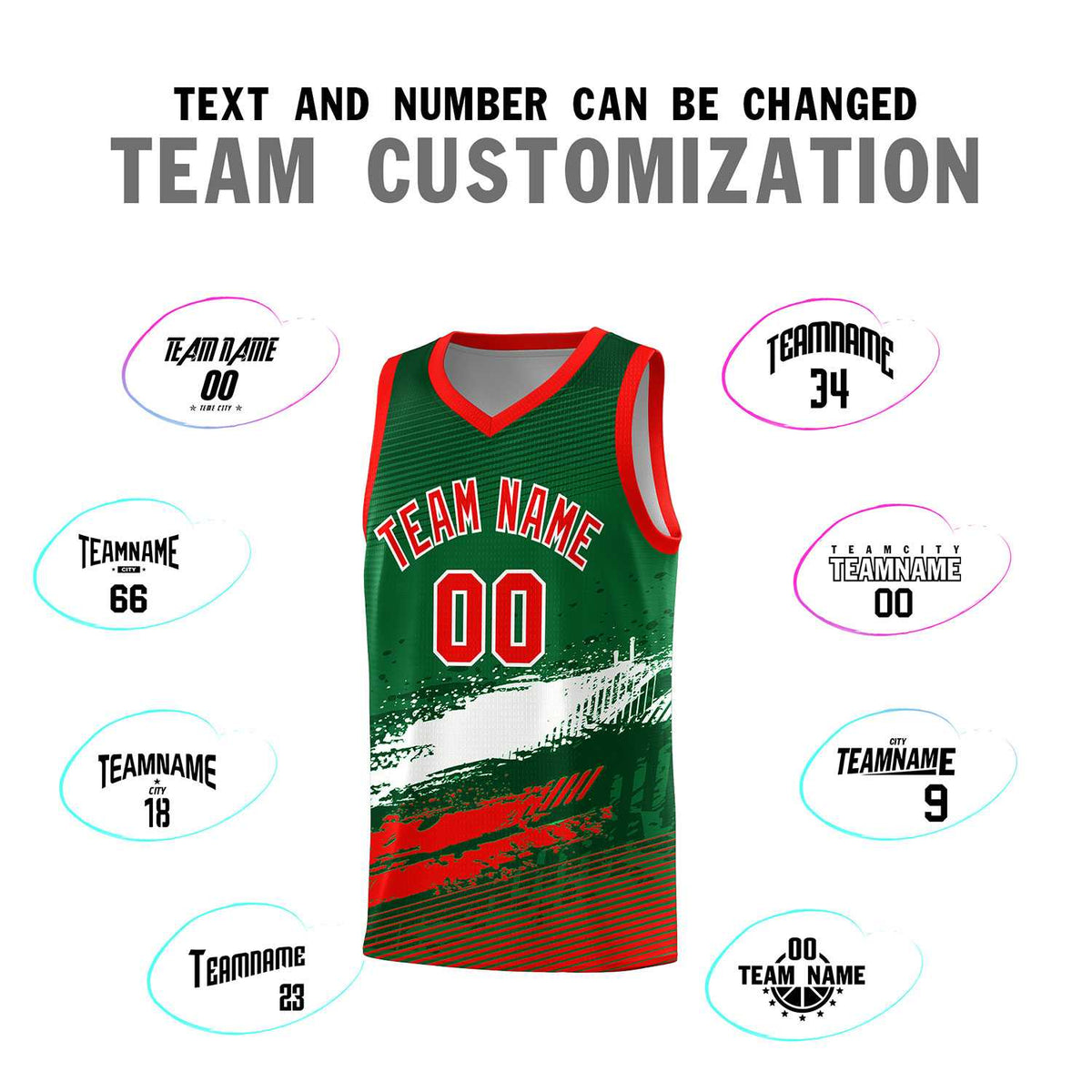 Custom Kelly Green White and Red Graffiti Pattern Sports Uniform Basketball Jersey|KXKSHOP