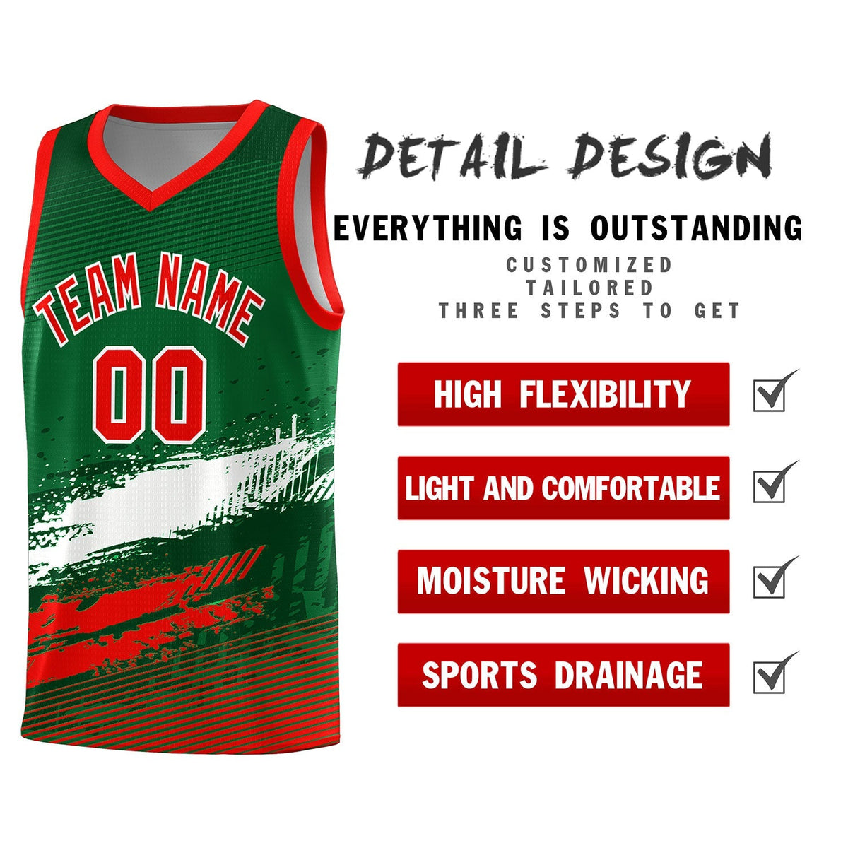Custom Kelly Green White and Red Graffiti Pattern Sports Uniform Basketball Jersey|KXKSHOP