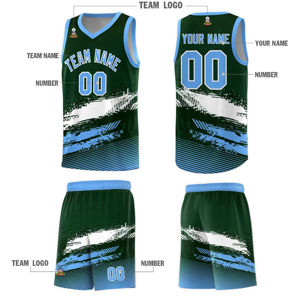 Custom Green White and Powder Blue Graffiti Pattern Sports Uniform Basketball Jersey|KXKSHOP