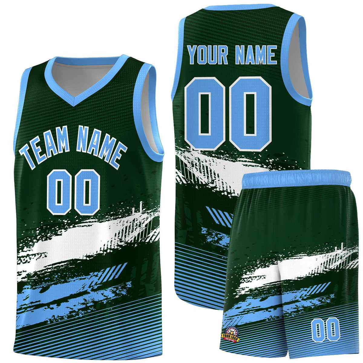 Custom Green White and Powder Blue Graffiti Pattern Sports Uniform Basketball Jersey|KXKSHOP