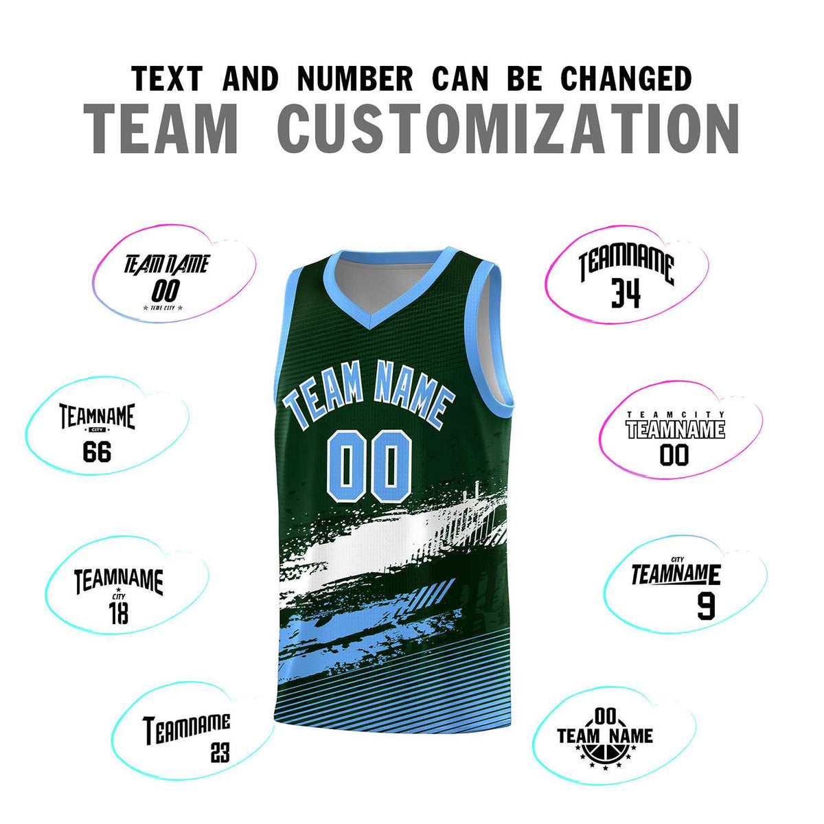 Custom Green White and Powder Blue Graffiti Pattern Sports Uniform Basketball Jersey|KXKSHOP