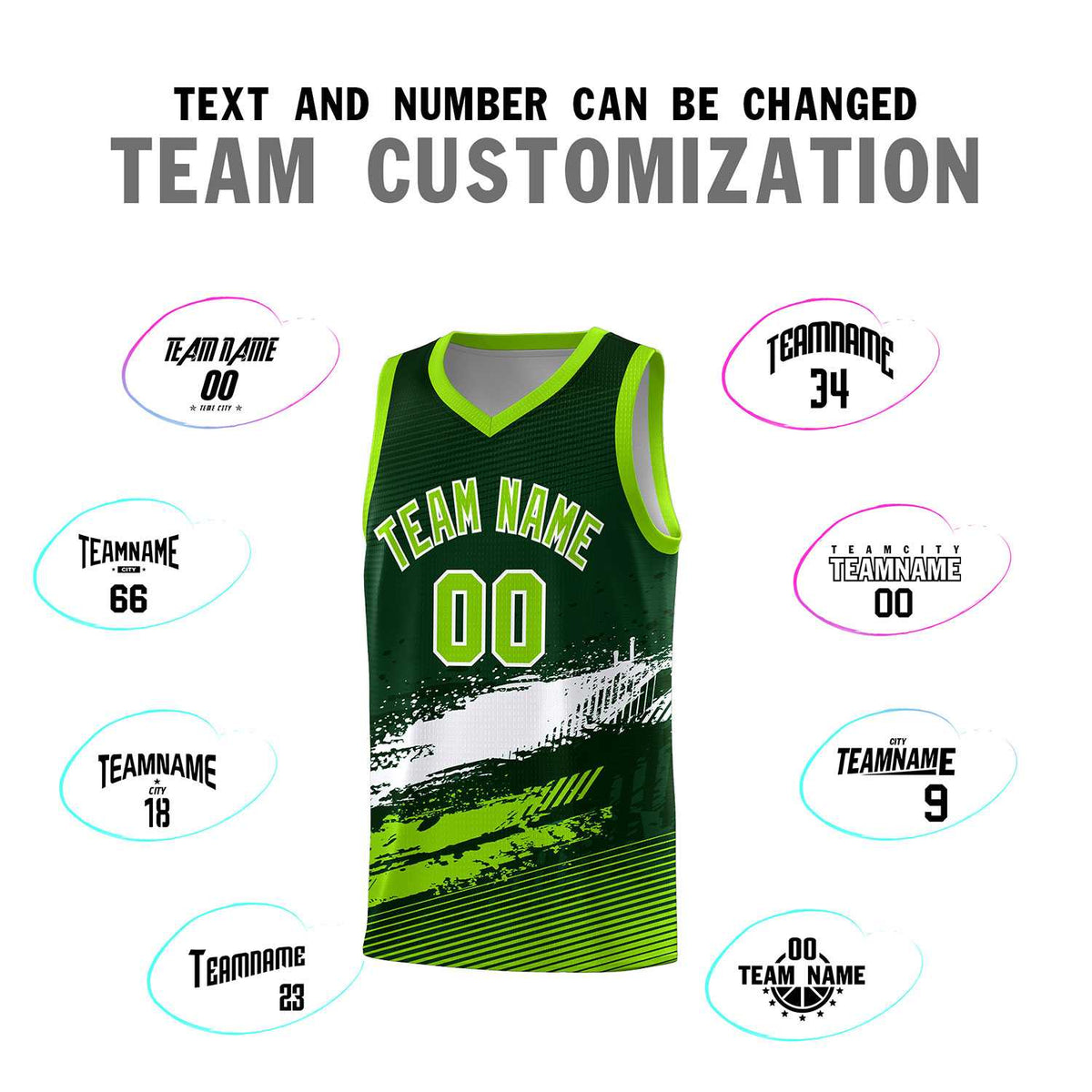 Custom Green White and Neon Green Graffiti Pattern Sports Uniform Basketball Jersey|KXKSHOP