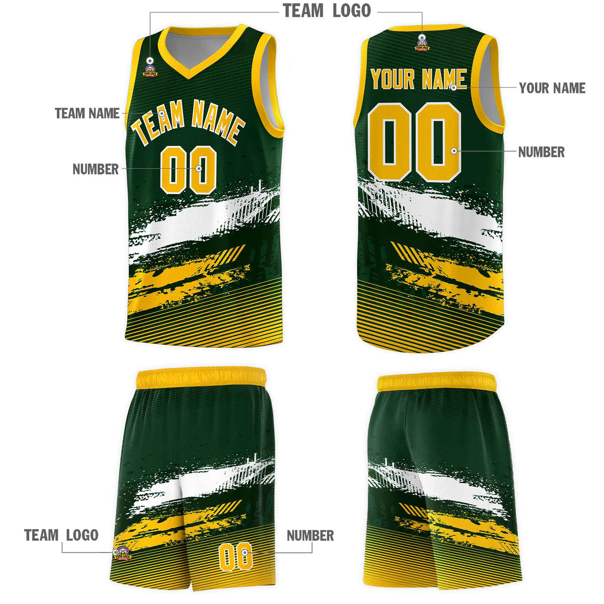 Custom Green White and Yellow Graffiti Pattern Sports Uniform Basketball Jersey|KXKSHOP