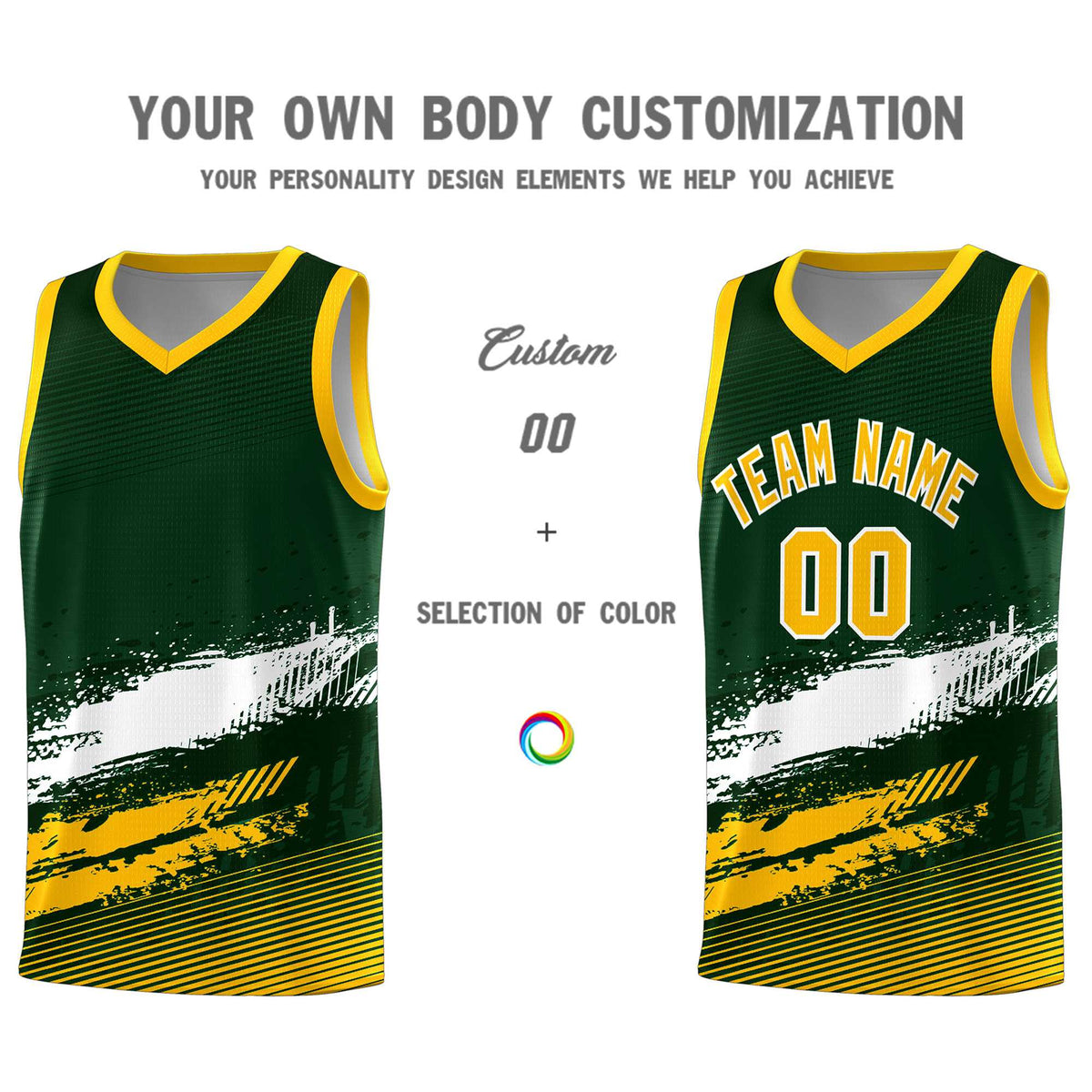 Custom Green White and Yellow Graffiti Pattern Sports Uniform Basketball Jersey|KXKSHOP