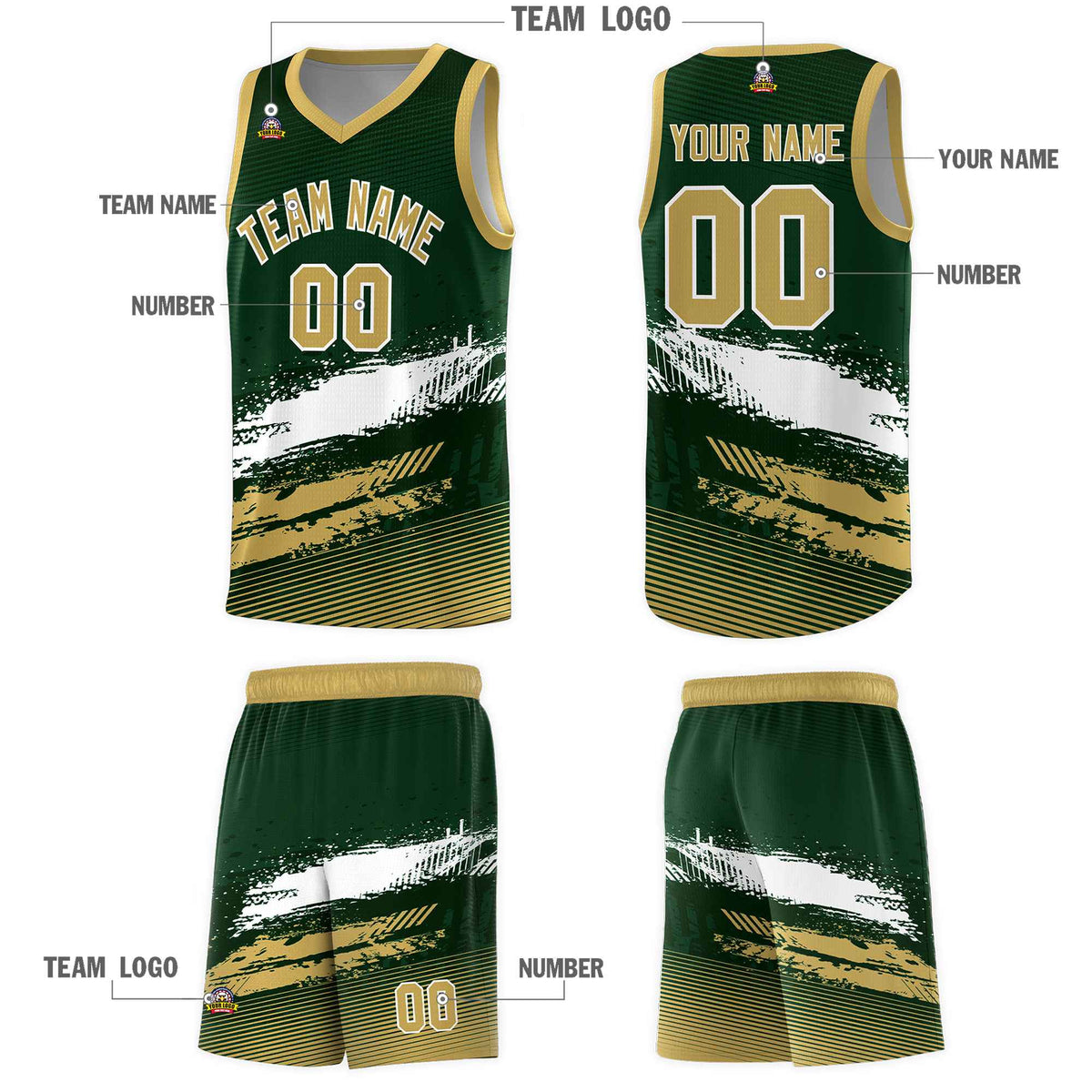 Custom Green White and Khaki Graffiti Pattern Sports Uniform Basketball Jersey|KXKSHOP