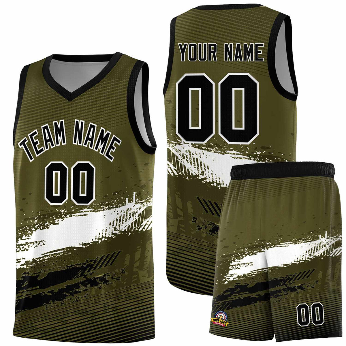 Custom Olive White and Black Graffiti Pattern Sports Uniform Basketball Jersey|KXKSHOP