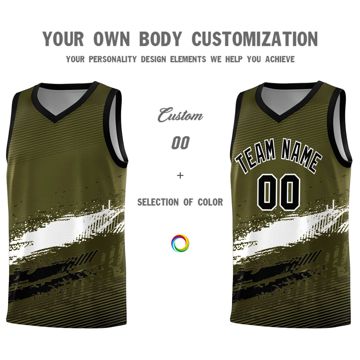 Custom Olive White and Black Graffiti Pattern Sports Uniform Basketball Jersey|KXKSHOP