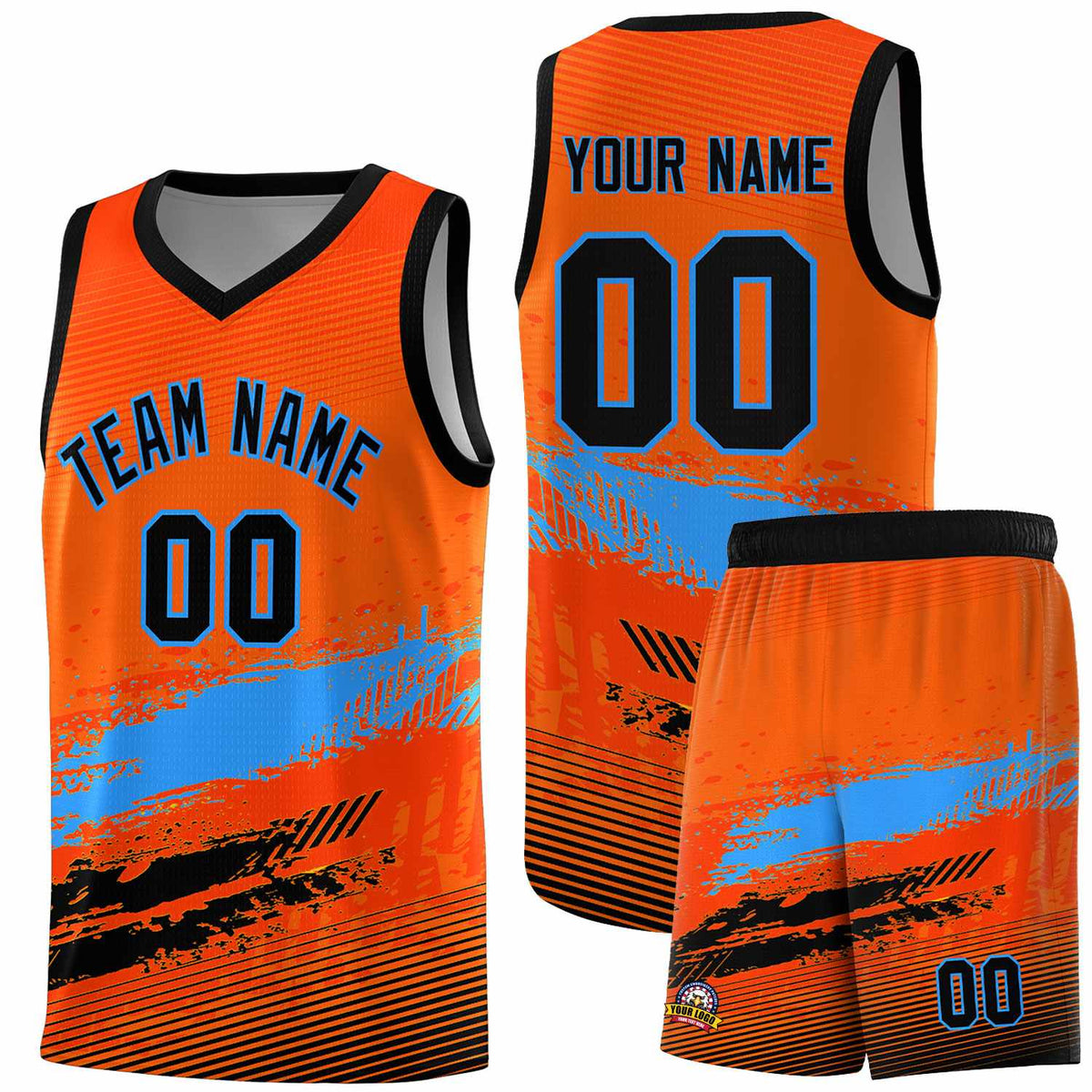 Custom Orange Powder Blue and Black Graffiti Pattern Sports Uniform Basketball Jersey|KXKSHOP