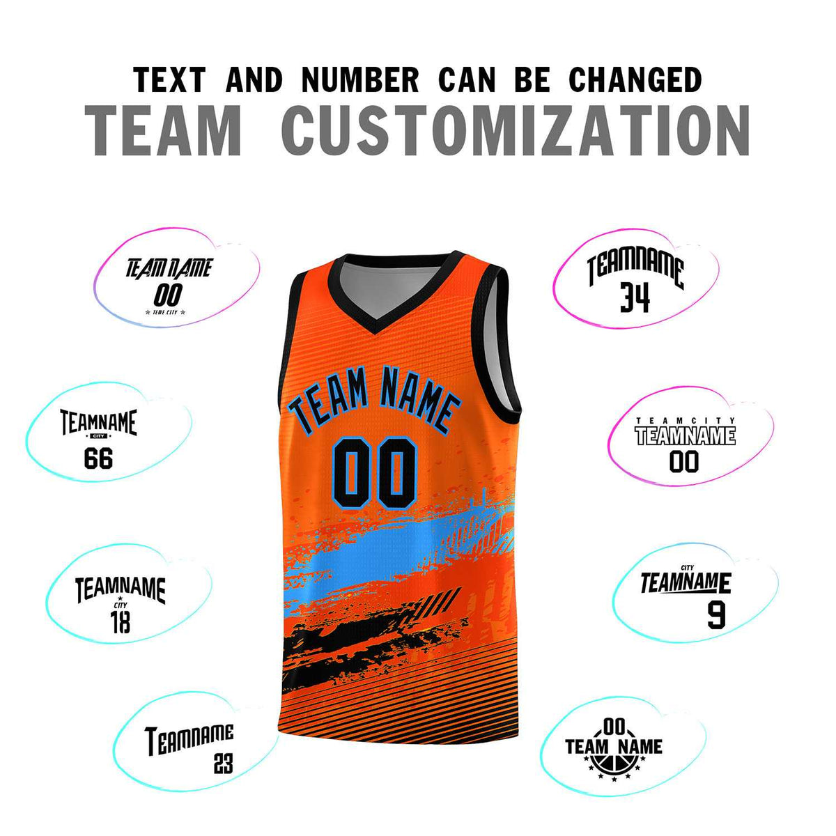 Custom Orange Powder Blue and Black Graffiti Pattern Sports Uniform Basketball Jersey|KXKSHOP