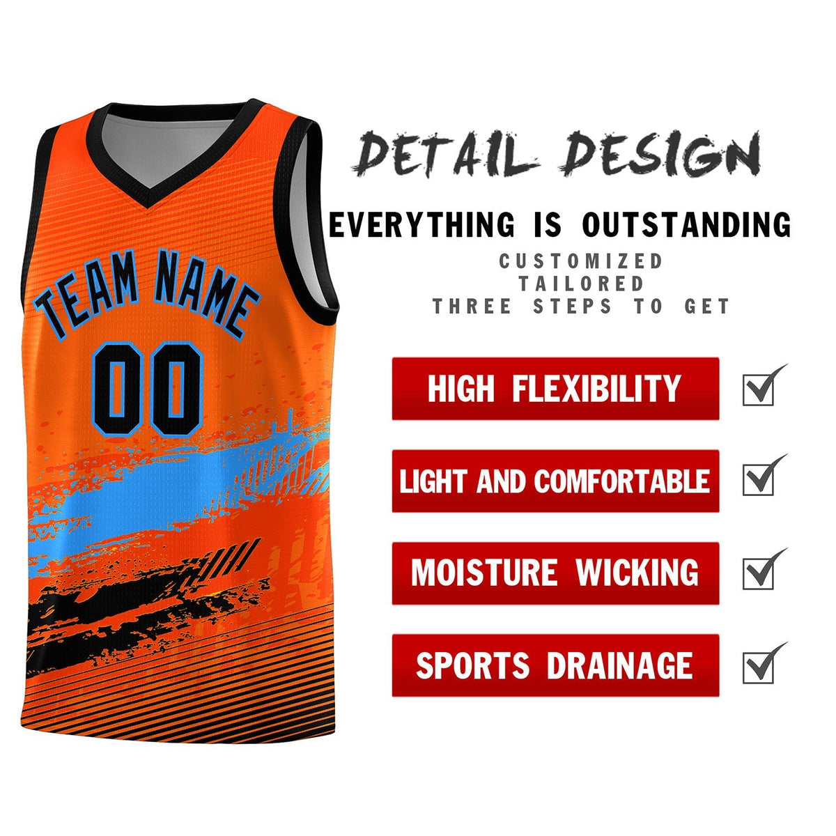Custom Orange Powder Blue and Black Graffiti Pattern Sports Uniform Basketball Jersey|KXKSHOP